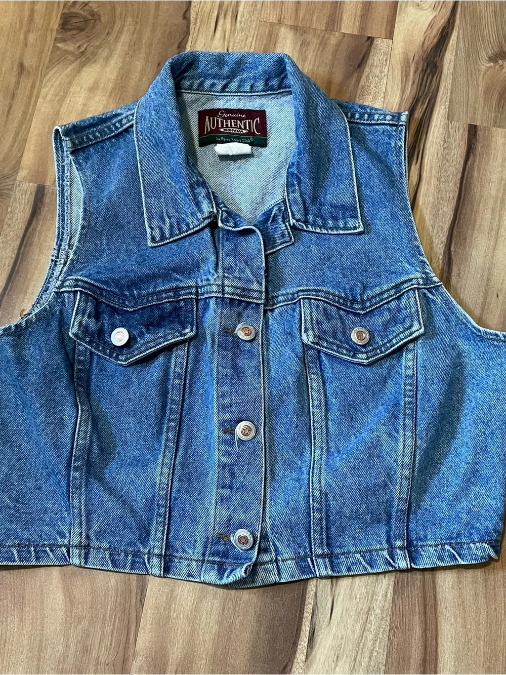 VTG 90s Paris Sport Club Denim Vest Womens Cropped Blue Jean Gilet USA